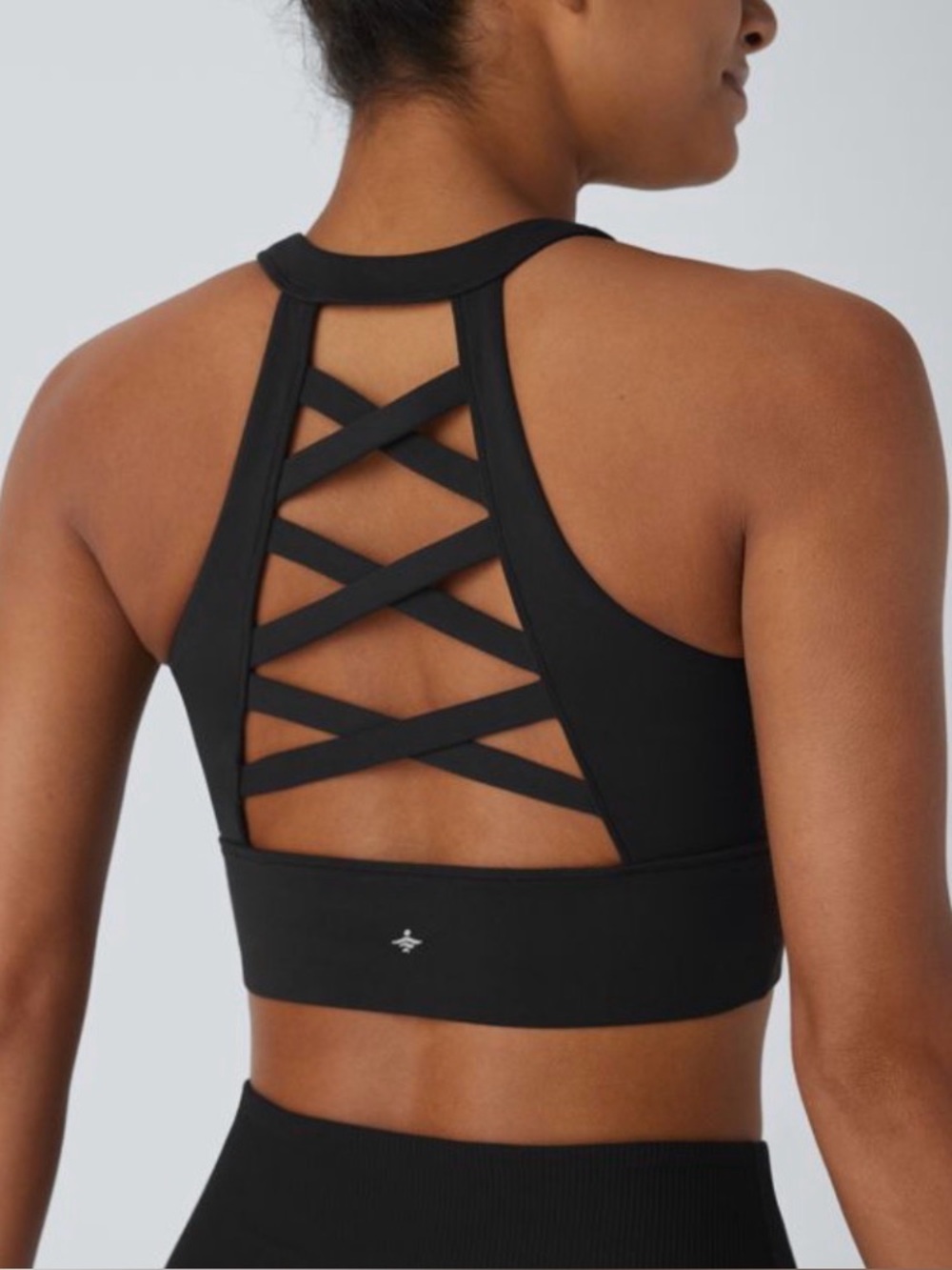 Black Strappy Racerback Sports Bra With Mesh Front